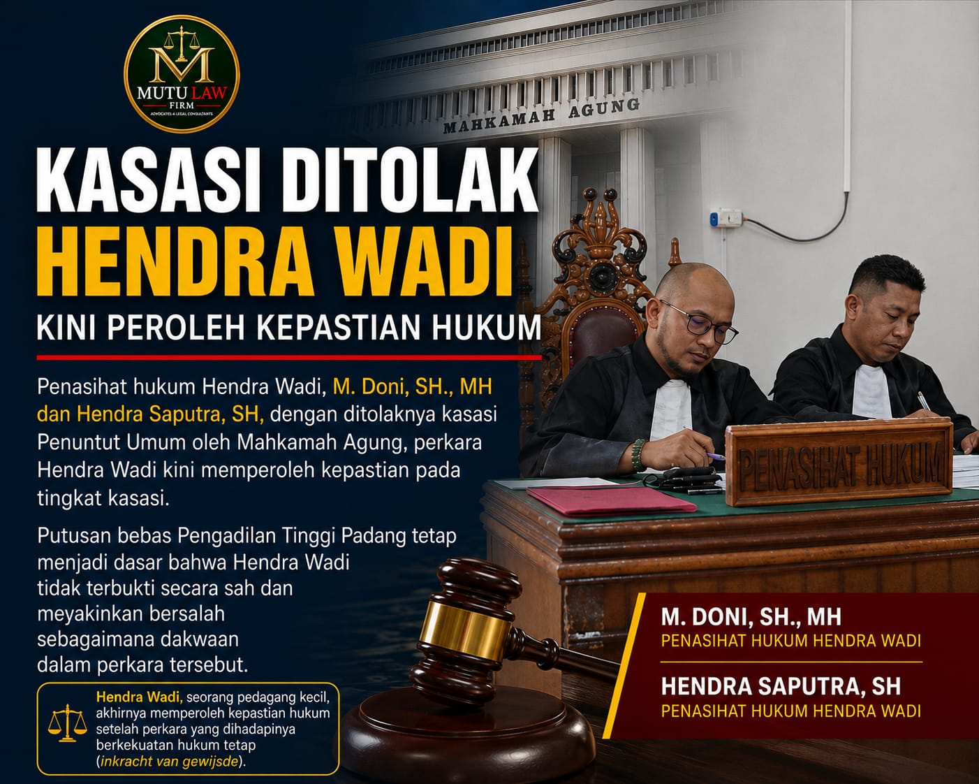 Kuasa Hukum Terdakwa, M Doni, SH, MH